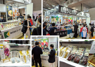 SP表示用画像。幕張メッセで開催された「第58回スーパーマーケット・トレードショー2024/2024年2月14日-16日」に干し芋と焼き芋で出店した株式会社コーセン展示試食風景写真です。